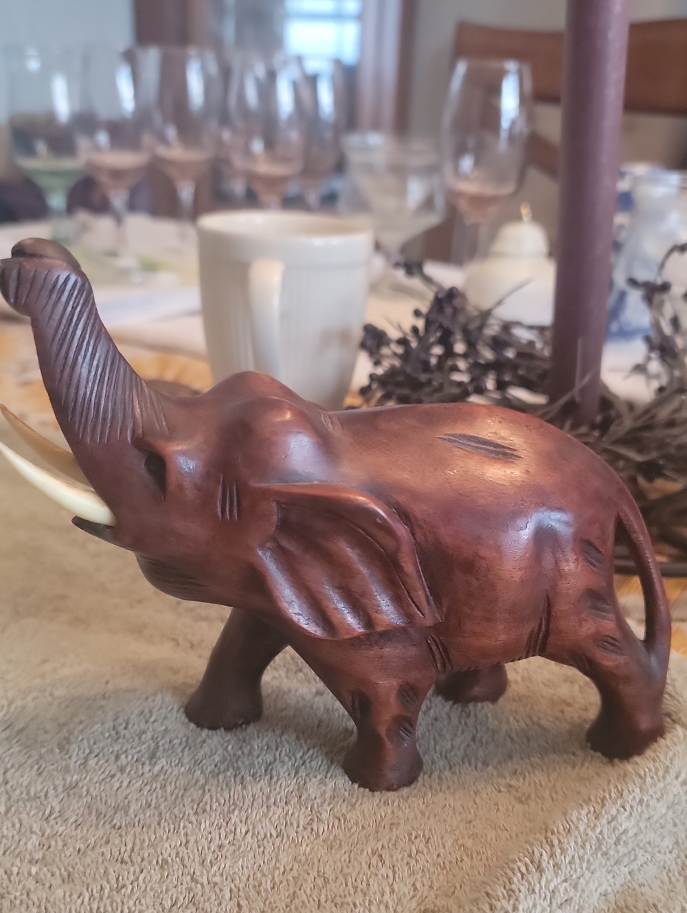Hand-Carved Brown Elephant Sculpture - Home Art - Picture 1 of 1
